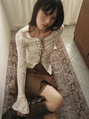 Aiertu Lace Up Turn-down Collar Blouse Women Long Sleeve Korean Fashion Autumn Shirt Slim Thin Women Blouse Y2k Aiertu