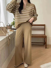 Aiertu FALL OUTFITS Women Casual Knit Two Piece Set Striped Long Sleeve Loose Pullover Sweater and Pants Fall Sets Office Winter Women Outfit Aiertu