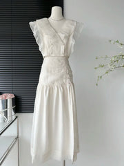 Aiertu White Suit With Square Mid-length Skirts Cute Sets Women Casual Women's Aesthetics Dress Outfits Top Skirt Aiertu
