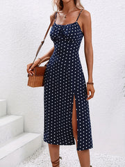 Aiertu 2024 Women Floral Print Spaghetti Straps Summer Boho Beach Dress Print Elegant Suspenders Square Neck Slit Dress Vestidos Aiertu