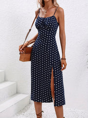 Aiertu 2024 Women Floral Print Spaghetti Straps Summer Boho Beach Dress Print Elegant Suspenders Square Neck Slit Dress Vestidos Aiertu