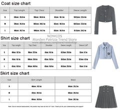 Spring 2024 Preppy Style American Uniform Set Girls Short Suit Coat Long Sleeve Striped Shirt Slim High Waist Pleated Skirt Grey Aiertu