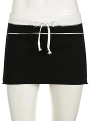 Aiertu Sporty Activewear Patchwork A-Line Skirts Preppy Style Casual Slim Low-Waisted Super Mini Skirts Women Summer Fashion Aiertu