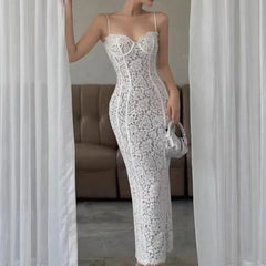 AIERTU - Temperament socialite royal sister wind lace dress suspender slim waist hip skirt women Aiertu