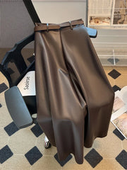 Aiertu Women's A-line Brown Pleated PU Skirt Vintage 90s Aesthetic Y2k Grey Long Skirt Harajuku Korean Skirts 2000s Clothes aiertu