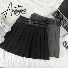A-line Skirts with Belt Women y2k High Waist Short Skirt Buttons Skirt Female Clothing Female All-match Aiertu