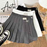 A-line Skirts with Belt Women y2k High Waist Short Skirt Buttons Skirt Female Clothing Female All-match Aiertu