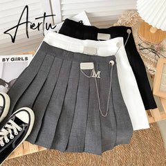 A-line Skirts with Belt Women y2k High Waist Short Skirt Buttons Skirt Female Clothing Female All-match Aiertu
