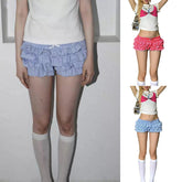 Aiertu - Y2K sweet trouser skirt sweet cool American low waist multi-layer wavy lace plaid cake shorts new Aiertu