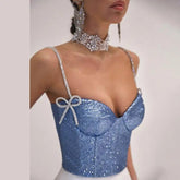 Aiertu - party look snspos Sparkling Going Out Tops Nightclub Tanks Camis Women Bows Low Cut Backless Crop Top Summer Clothes Women Bra Aiertu