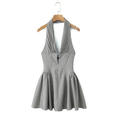 Aiertu - French Style Sexy Backless Halter Dress For Summer Women Party Mini Robe Aiertu