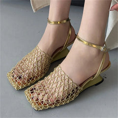 Aiertu - Street Style Breathable Holes Mesh Square Toe Woman Pumps Fashion Buckle Strap High Heels Mules Summer Shoes Aiertu