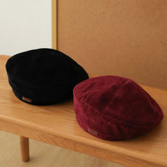 Aiertu - Winter Suede Beret Hat for Men Women Leather Label Newsboy Hat Outdoor Warm Thickened Berets Retro Texture Versatile Painter Cap Aiertu