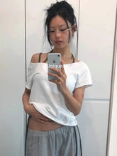 Aiertu - Korean Simple Ribbon Halter Vest + Wing Print Short Sleeved T-shirt Fashion Spicy Girl Slim Fit Streetwear 2 Pcs Set Women Suits Aiertu