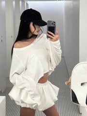 Aiertu - Woman Sweet Fashion Suit Casual Y2k Crop Tops + A-line Mini Shorts Skirt Low Waist Slim Shorts Skirt Spicy Girls Streetwear Set Aiertu