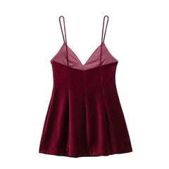 Aiertu - Sexy Wine Red Velvet Sling Mini Dress for Women V-Neck Backless Slim A-line Dresses Merry Christmas Party Vestidos Aiertu