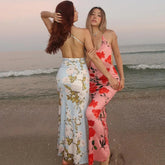 Aiertu - Sexy Backless Floral Print Slip Maxi Dress Beachwear Holiday Summer Sleeveless Long Dresse Robe Elegant Outfits Aiertu