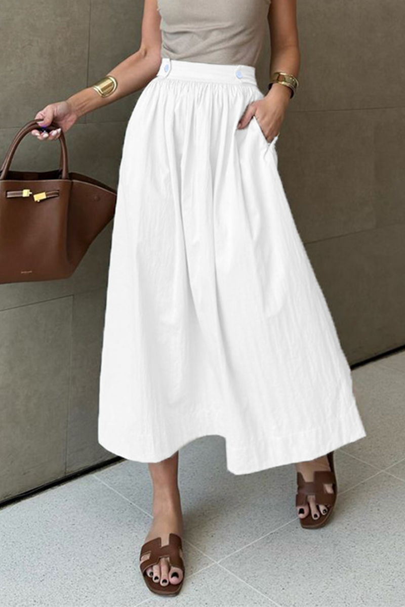 Aiertu -Casual Daily Pocket Buttons Loose High Waist Type A Bottoms aiertu
