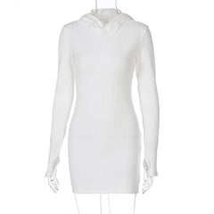 Aiertu - Knit Hooded Long Sleeve Slim Hip Dress Aiertu