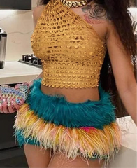 Aiertu Summer Women Sexy Golden Scales Tanks Girl Single Shoulder Bling All-match Party Club Crop Tops Miss Solid Vest Aiertu