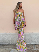 Aiertu - Strapless Layered Printed Dress Flower Off Shoulder Backless Layers Slimming Seaside Beach Women Long Dress Fashion Robes Summer Aiertu