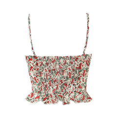 Aiertu - New Women Sexy Thin Straps O Neck Hem Ruffle Floral Print Camis Summer Holiday Crop Top ropa de mujer Aiertu