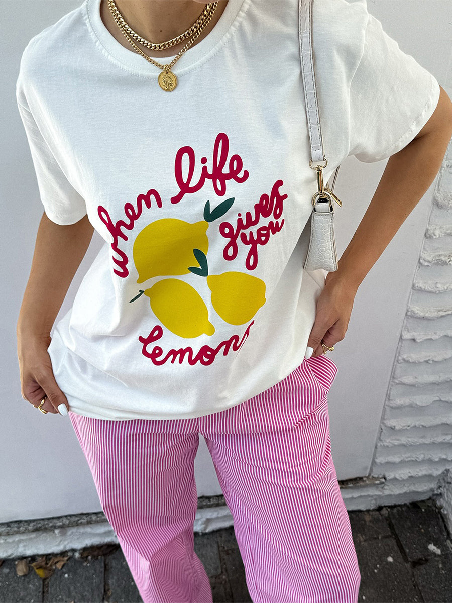 Aiertu - Women Y2k Graphic Short Sleeve T-Shirts Bow/Dessert/Lemon Print Aesthetic Oversized Shirts Summer O Neck Loose Tops Streetwear Aiertu