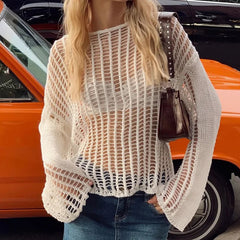 Aiertu - Hollow Out Pullover Pullover Women Oversize Kniited Long Sleeve Sweater Femme Beach Sexy Knitwear Cover-up Ladies 2026 Aiertu