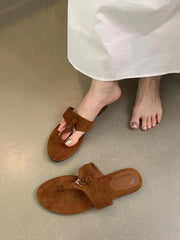 Aiertu - Fashion Women Casual Faux Suede Slippers Wedges Heel Cork Mules Platform Clog Non Slip Sole Buckle Outdoor Home Shoes Aiertu