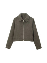 Aiertu - Women Fashion Army Green Front Zipper Jackets Vintage Lapel Neck Long Sleeves Female Chic Lady Outfits Aiertu