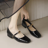 Aiertu Casual Woman Shoe Black Flats Female Footwear Shallow Mouth Low Heels Square Toe Big Size Retro Dress Nurse Buckle Strap Mary Ja Aiertu