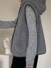Aiertu - Winter New Solid Lambswool Hooded Vest Women Single Breasted Sleeveless Jacket Korean Fashion Casual Pocket Waistcoat Outerwear Aiertu