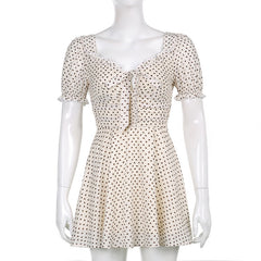 Aiertu - Tie Strap Heart Puff Sleeve Mini Dress Aiertu