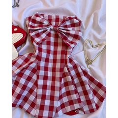 Aiertu - Sweet and cute red plaid bow design high-quality baggy short skirt for women y2k vintage slim fit trendy fashion mini skirt Aiertu