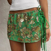 Aiertu - Sequin Bead Print Women's Mini Skirt Lace Up Flower Slim Short Straight Skirt Summer Beach Vacation Female's Skirts Aiertu