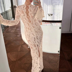 Aiertu - Vestidos De Verano Mujer 2026 White Transparent Sexy Dress Lace Up V Neck Holiday Beach Dress Long Sleeve Women's Clothing Aiertu