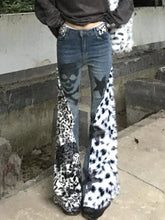 Aiertu - High Street Retro Large Size Washed Skull Leopard Print Straight Jeans y2k Winter New Style Hot Girl Slim Low Waist Flare Pants Aiertu