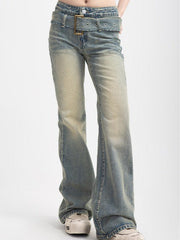 Aiertu - Street High Waist Straight Mop Flare Jeans Aiertu