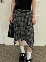 Aiertu - Y2k Aesthetic Vintage Plaid Skirts Womens Harajuku High Waist Irregular Vintage Skirt Streetwear Preppy Style Gothic Faldas Aiertu