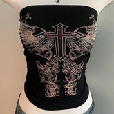 Aiertu - Y2K dark personality pattern printed tube top female niche hot girl outside wearing backless slim jacket Aiertu