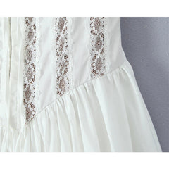 Aiertu - Romantic Women Patchwork Lace Sling Sexy Dress Round Neck Low Waist Pleated Swing White Party Mini Dresses Birthday Robe Aiertu