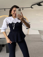 Aiertu - Fashion Denim Tank Jeans Set Women Strapless Sleeveless Ruffle Crop Tanks High Waist Flare Pants Female Sets 2025 Spring Summer Aiertu