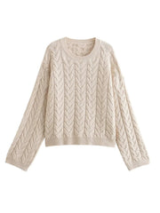 Aiertu - Twist Knitted Oversize Sweater Women Winter O Neck Basic Casual Jersey Pull Femme Apricot Loose Fashion Jumper Aiertu