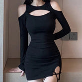 Aiertu Autumn and Winter Women's Strapless Package Hip Sexy Hollow Slim Thin Solid Color Bottoming Dresses Aiertu