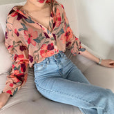 Aiertu Vintage Floral Chiffon Shirt Women Elegant Long Sleeve Print Thin Blouse Cardigans Korean Loose All Match Sunscreen Tops Aiertu