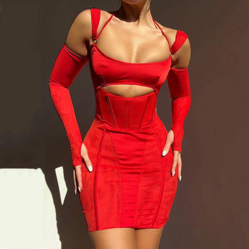 Aiertu - Sexy Backless Mesh Sheer Corset Dress Aiertu