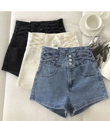 Aiertu - Harajuku Goth Light Blue High Waisted Jean Shorts New Loose Wide Leg Pants Fashion Single Breasted A Line Shorts for Women Aiertu