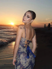 Aiertu - Fashion Print Backless Lace-up Maxi Dress Women Elegant Sleeveless Bodycon Party Long Robes 2026 New Sexy Beach Vocation Vestido Aiertu