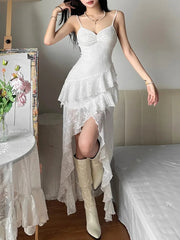 Aiertu - Summer Streetwear Vintage Dresses Grunge Y2k Aesthetic Irregular Ruffled Vestido Slim Fit Harajuku Woman Backless Dress Aiertu