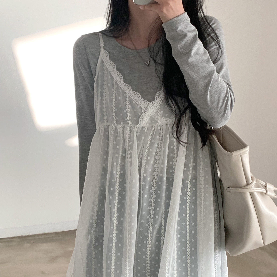 Aiertu - Lace Trim V-Neck Cami Dress Aiertu